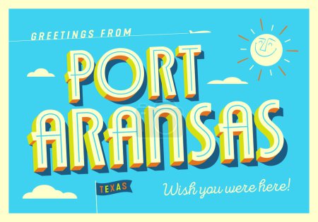 Téléchargez les photos : Salutations de Port Aransas, Texas, États-Unis - J'aimerais que vous soyez là ! - Carte postale touristique. - en image libre de droit