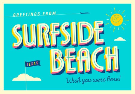 Téléchargez les photos : Salutations de Surfside Beach, Texas, États-Unis - J'aimerais que vous soyez là ! - Carte postale touristique. - en image libre de droit