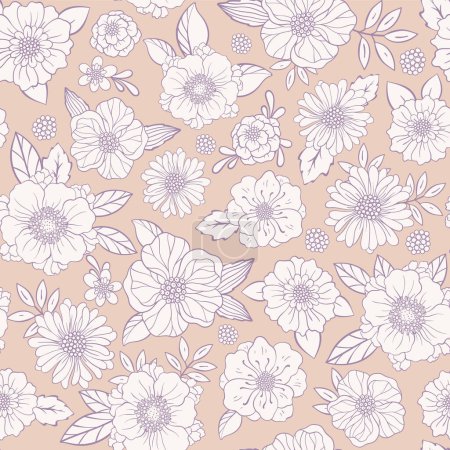Elegant pastel floral pattern with small hand draw flowers. Floral seamless background. Vintage print. Vector illustration