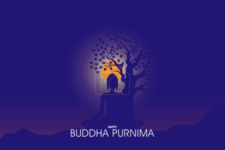 illustration of Buddhist meditation under a tree night time