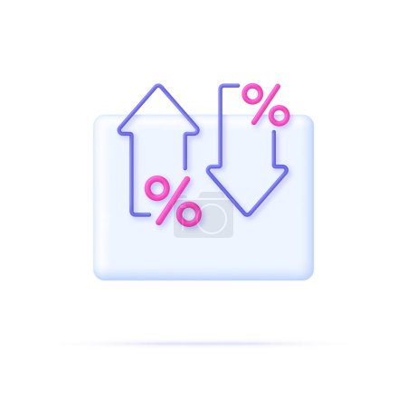 3D Percent and arrow icon. Percentage with arrow up and down. Interest rate, finance, banking, credit and money sphere concept. Trendy and modern vector in 3d style.