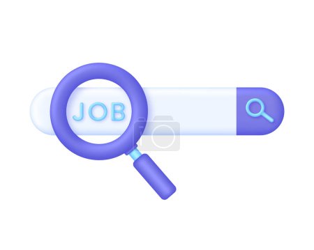3D Searching job illustration. Human resource management and hiring concept. Trendy and modern vector in 3d style.