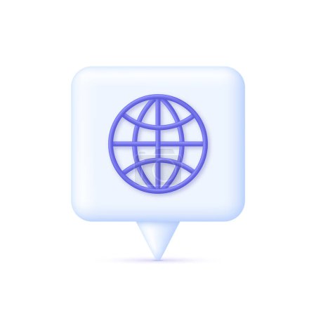 Téléchargez les illustrations : Icône de lien hypertexte 3D Globe sur Speech Bubble. Rechercher WWW signe. Technologie d'hébergement Web. Navigateur page du site de recherche. Vecteur tendance et moderne dans le style 3d. - en licence libre de droit