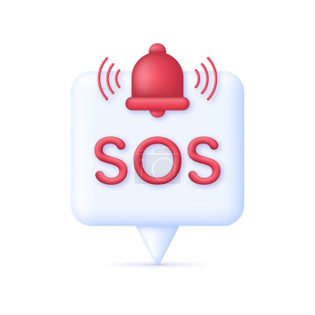 Téléchargez les illustrations : Icône d'urgence SOS 3D sur bulle vocale. Alarme d'urgence. Service d'aide SOS. Vecteur tendance et moderne dans le style 3d. - en licence libre de droit