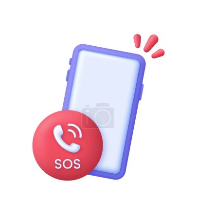Ilustración de Icono de emergencia 3D SOS. Alarma de emergencia. Servicio de ayuda SOS. Moderno y moderno vector en estilo 3d. - Imagen libre de derechos