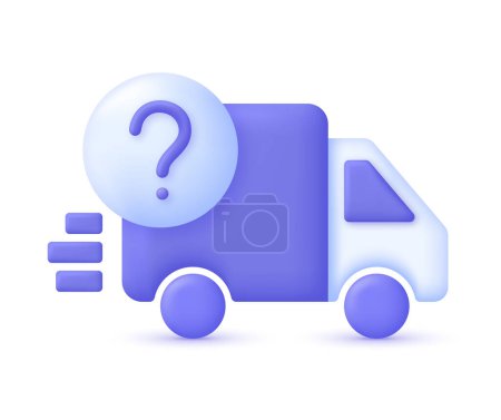 Illustration for 3D Delivery Truck icon. Question concept. Express delivery, shipping, truck icon, quick move. Fast delivery concept. Trendy and modern vector in 3d style. - Royalty Free Image