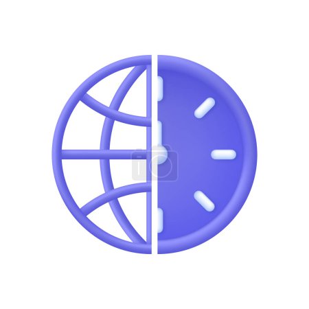 3D Globe and clock illustration. Passage of time. Time-keeping and measurement of time. Time period concept. Trendy and modern vector in 3d style