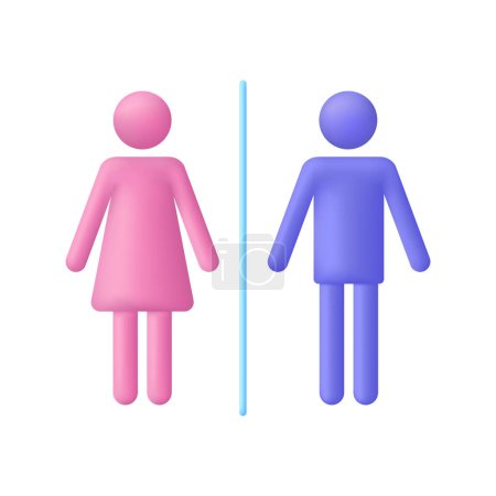 Téléchargez les illustrations : Icône de toilette 3D. Icône femme et homme. Concept de toilettes. Vecteur tendance et moderne dans le style 3d - en licence libre de droit