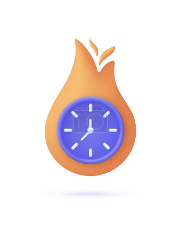 Illustration for 3D Hot time, fire watch icon. Limited offer. Time is running out. Trendy and modern vector in 3d style - Royalty Free Image