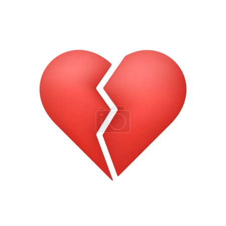 3D Read heart cracked and broken. Trendy and modern vector in 3d style
