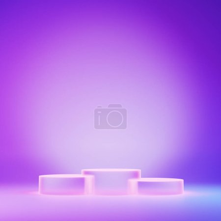 Violet bacground and transparent round stage for product packshot