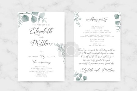 Illustration for Wedding invitation green leaves on white background - Royalty Free Image