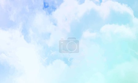 Téléchargez les illustrations : Bleu blanc aquarelle fond nuages - en licence libre de droit