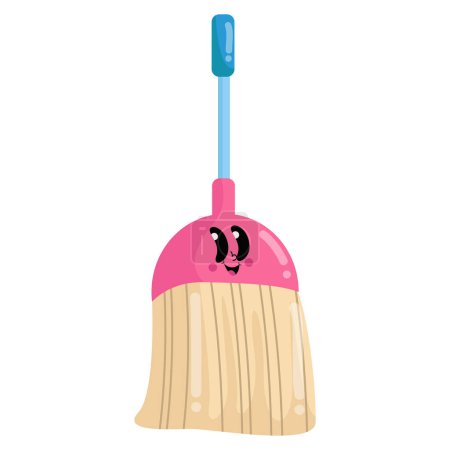 Illustration for A pink broom with a blue handle suitable for household cleaning tools illustrations, advertisements for cleaning supplies, or concepts related to cleaning and tidying up. - Royalty Free Image