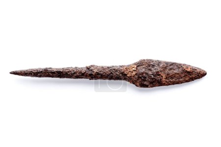 Photo for Antique spear head,rusty arrowheads,Viking Artifacts, Viking Age.isolated on white backgroun - Royalty Free Image