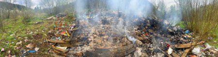 Carpathians, Ukraine, village people burn garbage, lack of landfill, removal, sorting and recycling is a big problem for the ecology of the planet and Europe