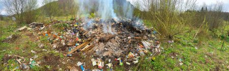 Carpathians, Ukraine, village people burn garbage, lack of landfill, removal, sorting and recycling is a big problem for the ecology of the planet and Europe