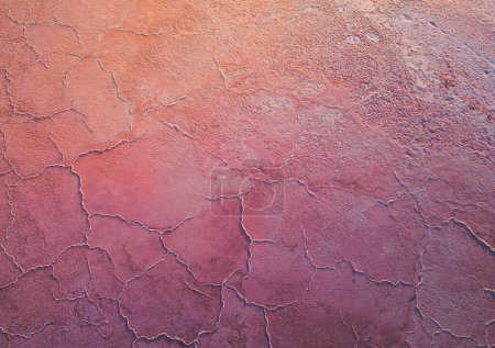 Téléchargez les photos : Gros plan d'un lac salé rose fissuré au coucher du soleil créant des motifs abstraits. Les usines de production de sel ont évaporé un étang de saumure dans un lac salé. Salines de Giraud en Camargue, Provence, France - en image libre de droit