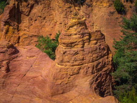Photo for Abstract Rustrel canyon ocher cliffs landscape. Provencal Colorado near Roussillon, Southern France. - Royalty Free Image