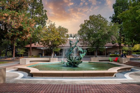 Photo for View of beautiful White Memorial Fountain surrounded with trees at Stanford University campus in Palo Alto, California - Royalty Free Image