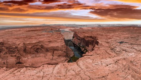 Photo for Aerial view of the Grand Canyon Upriver Colorado River Glen Canyon Dam in Arizona USA. Scenic view of the Glen Canyon Dam. - Royalty Free Image