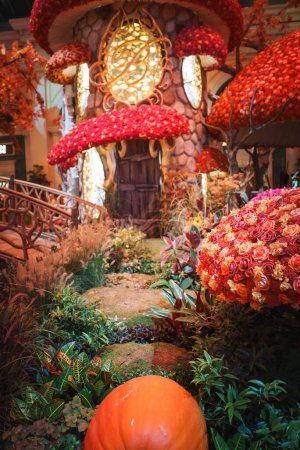 Photo for Discover a whimsical, fairy tale like scene with vibrant colors and a charming stone cottage in Las Vegas. Enchanting structures and lush greenery create a magical setting. - Royalty Free Image