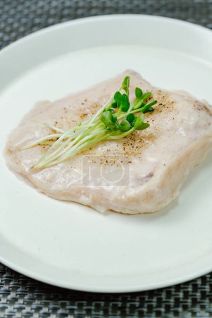 Photo for Diet healthy food chicken breast cooked on a white plate on the table - Royalty Free Image