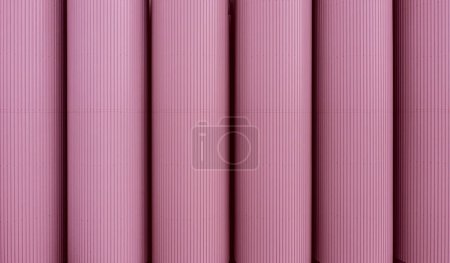 Téléchargez les photos : Rangée pleine grandeur de réservoirs de stockage industriels ou de silos de couleur rose Barbie dans une usine chimique avec espace de copie au-dessus - en image libre de droit
