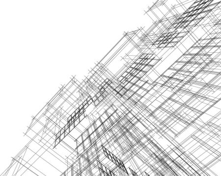 Hausmodellierung. abstrakte geometrische Linien in Skizze. Schwarzweiß-Kunst