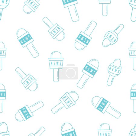 Illustration for News Outline Style Microphone. Vector Microphone illustration isolated on white background. Outline Design Elements Press and Tv Station Elements. News Text. Outline Style Microphone Seamless Pattern. - Royalty Free Image