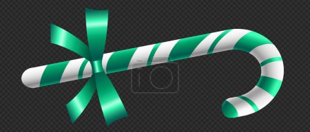 Illustration for 3D green and white candy cane with bow on black background - Royalty Free Image