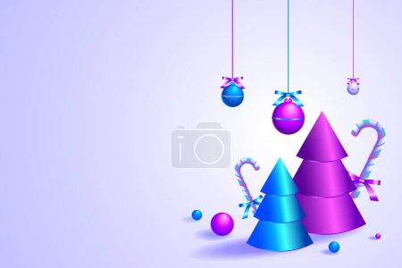 Illustration for 3D Christmas neon card with decorations - Royalty Free Image