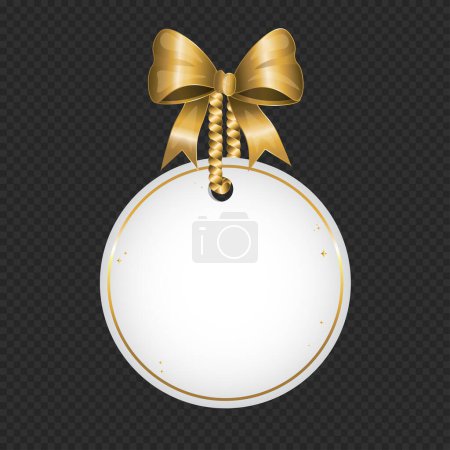 Illustration for Round tag with golden bow on black background - Royalty Free Image