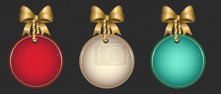 Illustration for Golden round tags with bows set on black background - Royalty Free Image