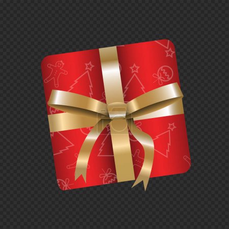 Illustration for Red Christmas gift box with golden ribbon on transparent background - Royalty Free Image