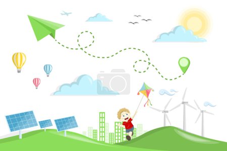 Illustration for Solar Energy. Alternative energy and ecology concept vector banner design. Isolated design elements. Vector landscape with sun panels design elements. Renewable energy and clean environment design - Royalty Free Image