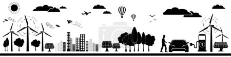 Illustration for Eco Friendly and Green Energy Colorful Silhouette Vector Design Elements Isolated on White Background Alternative energy Concept Vector Banner Design or Design Elements Technological sustainable Power - Royalty Free Image