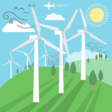 Illustration for Renewable and Eco Friendly Energy Concept Vector Banner. Vector Flat design elements for Clean Environment, Technological sustainable energy and Alternative Energy concept, Vector Design illustration. - Royalty Free Image