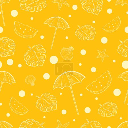 Illustration for Vector Creative Summer Holiday Concept Seamless Pattern Design on Yellow Background. - Royalty Free Image