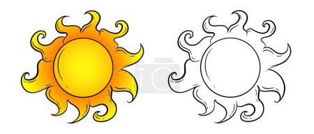 Téléchargez les illustrations : Coucher de soleil vectoriel dessiné à la main isolé sur fond blanc - en licence libre de droit