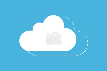 Ilustración de El icono del vector de la nube establece el color blanco sobre fondo azul. Ilustración de nube plana con icono de nube de línea discontinua aislado sobre fondo azul del cielo. - Imagen libre de derechos