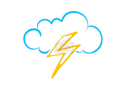 Handgezeichnetes Lightning Cloud Design Element. Isoliert auf weißem Hintergrund. Winterwolke mit Blitz-Symbolen im Doodle-Stil. Wetter. Kühler Stil verregnet