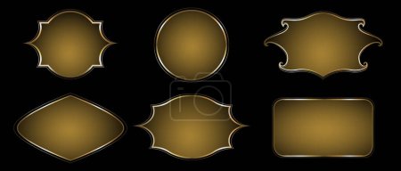 Ilustración de Colección de conjunto de plantillas de marco decorativo brillante de metal dorado. Aislado sobre fondo negro. Días festivos y días especiales que brillan banner de oro de metal para la cultura, - Imagen libre de derechos