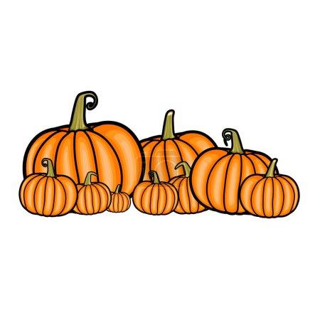 Téléchargez les illustrations : Halloween Cartoon Pumpkins ensemble plus petit - en licence libre de droit