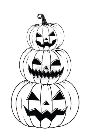 Téléchargez les illustrations : Vecteur contour Style effrayant sourire Halloween Pumpkins Set Collection isolé sur fond blanc citrouilles noires et blanches - en licence libre de droit