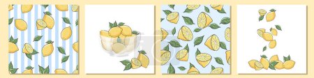Vector große Reihe von Zitronen nahtlose Muster Frische gelbe Zitronen mit Blättern. Citrusfrüchte-Konzept entwirft Designelemente für frische Zitronen 