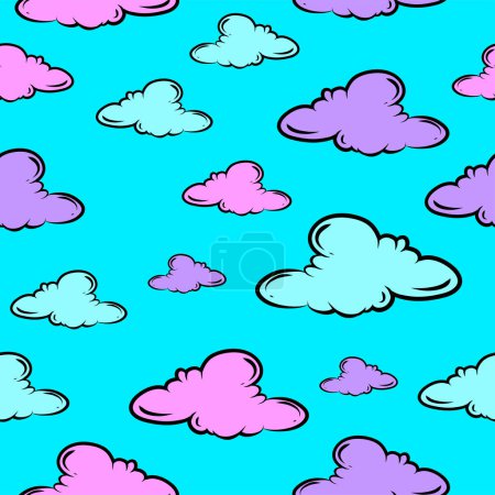 Illustration for Vector Hand Drawn Style Clouds Seamless Pattern on White Background Clouds collection flat style. Clouds Set in Line Style Cartoon Clouds design elements - Royalty Free Image