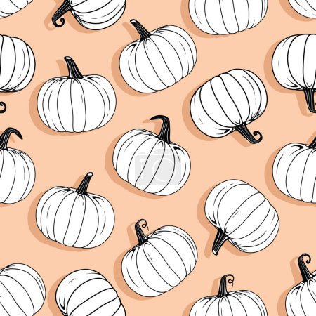 Illustration for Vector Colorful Flat Halloween pumpkins seamless pattern design cartoon style pumpkins sticker illustration. Repeatable and printable pumpkins texture. - Royalty Free Image