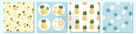 Illustration for Vector pineapples collection set. Seamless pattern on white blue background. Printable and repeatable cool texture for textile fabric prints - Royalty Free Image