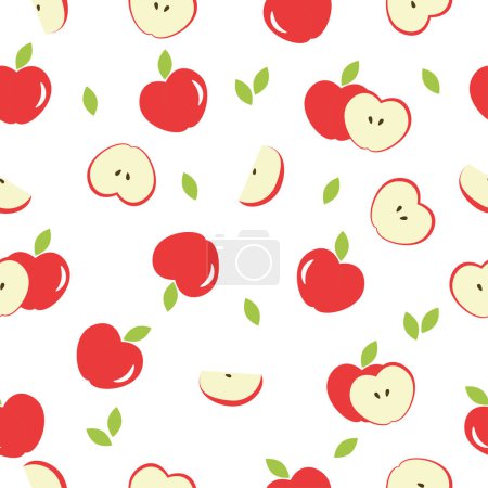 Vector apples seamless pattern. Whole apples and slices with leaves on white background. Abstract repeated backgrounds for paper cover fabric gift wrap
